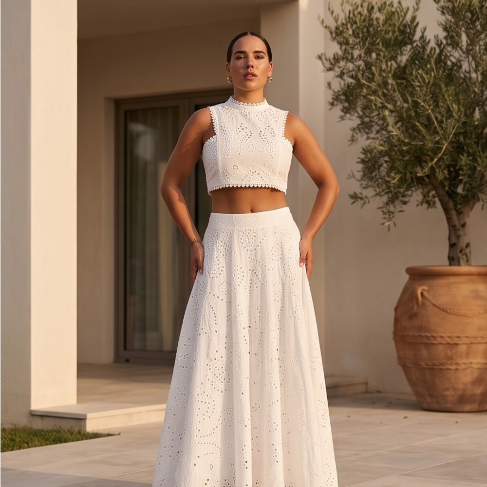 Women's White Eyelet Maxi Skirt